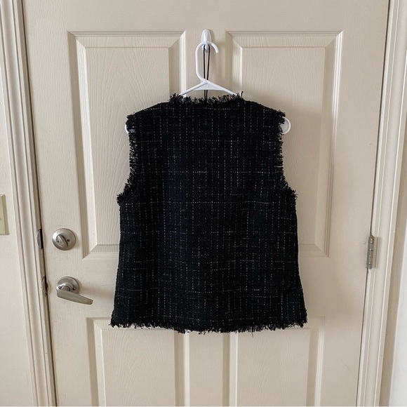 Black Tweed Vest with Gold Button Accents - Picture 2 of 7